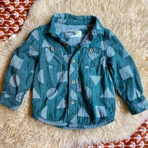 Teal Geometric Patterned Toddler Button Up Shirt